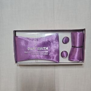 NEW Dan Smith Purple Bow Tie Cufflinks Handkerchief Set Formal Prom Groomsman